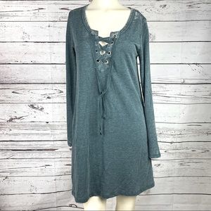 Altar’d State Teal Distressed Lace Up Dress Sz Sm